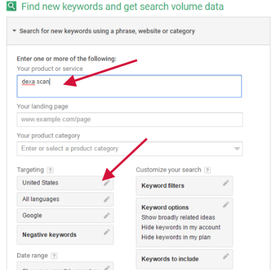 How to search and find the keywords in keyword planner.